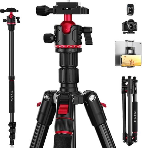 Camera Tripod, Lightweight Travel Outdoor DSLR Tripods Aluminum Tripod/Monopod, 360°Ball Head Detachable, Tripod for iPhone, ipad, DSLR,Tablet with Carry Bag in Kuwait