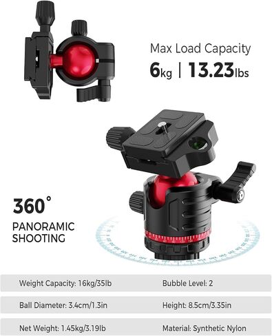 Camera Tripod, Lightweight Travel Outdoor DSLR Tripods Aluminum Tripod/Monopod, 360°Ball Head Detachable, Tripod for iPhone, ipad, DSLR,Tablet with Carry Bag in Kuwait