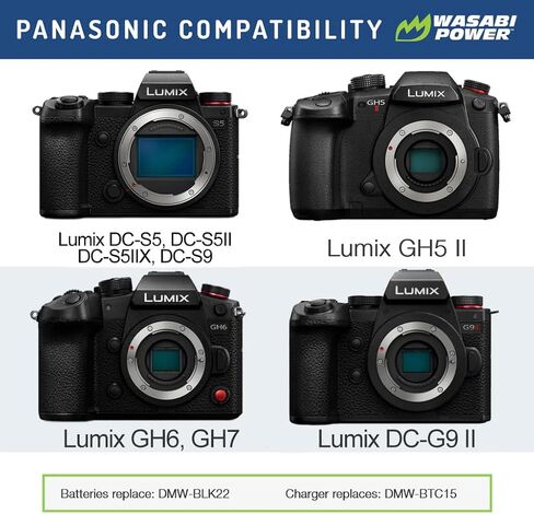 Wasabi Power Battery (2-Pack) for Panasonic DMW-BLK22 and Panasonic Lumix DC-S9, DC-G9, DC-S5, DC-S5 II, DC-S5 IIX, GH5 II, GH6, S5II, S5IIX, S5M2, S5M2X, GH5M2 in Kuwait