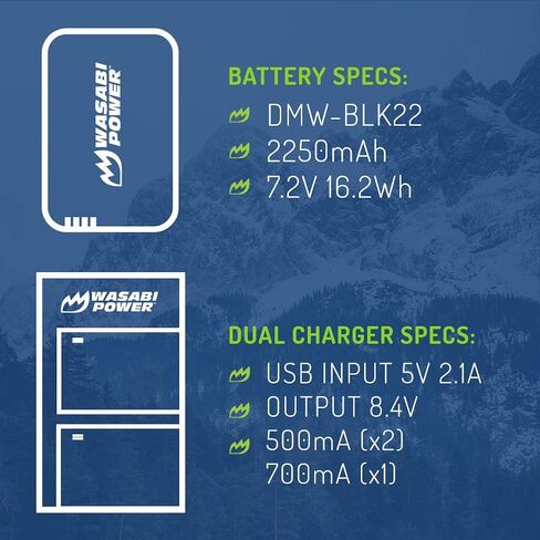 Wasabi Power Battery (2-Pack) for Panasonic DMW-BLK22 and Panasonic Lumix DC-S9, DC-G9, DC-S5, DC-S5 II, DC-S5 IIX, GH5 II, GH6, S5II, S5IIX, S5M2, S5M2X, GH5M2 in Kuwait