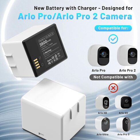2Pack 3800mAh for Arlo Battery with Charger Station, Supports PD Fast Charging Mode, 2026 Upgrade Rechargeable High Capacity Lithium Battery for Arlo Pro/ 2 Camera in Kuwait