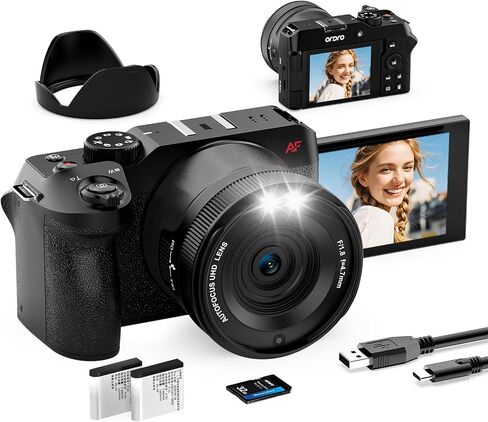 ORDRO 5K Camera with 80MP Autofocus, 270° Flip Screen Vlogging Camera for YouTube, 18X Zoom Video Camera for Travel Beginners, Include 2 Batteries & Lens Hood in Kuwait