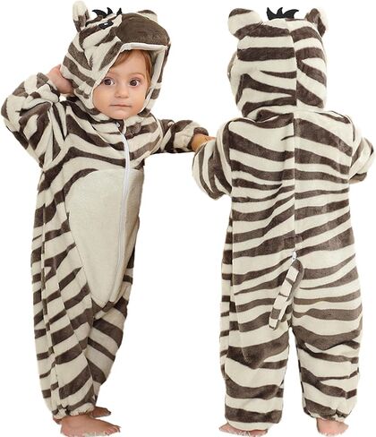 MICHLEY Unisex Baby Animal Costume Flannel Hooded Romper Cosplay Jumpsuit | Halloween, Winter Autumn Onesie, 0-5T, Machine Wash in Saudi Arabia