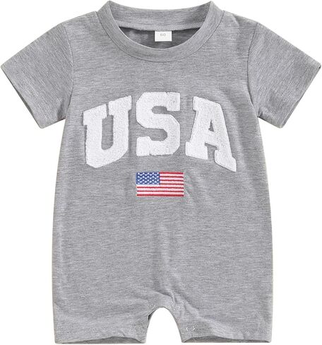 Baby Boy 4th of July Outfits Fuzzy Letter Stars Stripe Flag One-Piece Rompers Newborn Boy Clothes in Kuwait