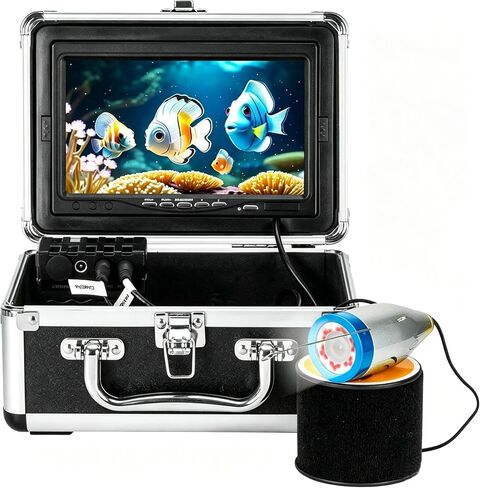 Underwater Fishing Camera, 7" HD LCD DVR Fish Finder 1200TVL Waterproof Fishing Camera IP68 with 36pcs Infrared White Dual Lights for Boat, Lake, Ice Fishing in Kuwait
