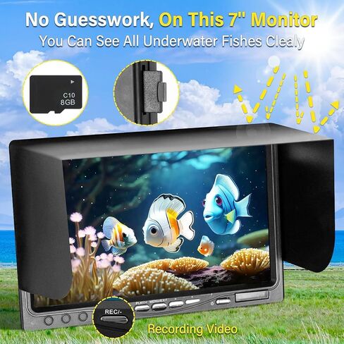 Underwater Fishing Camera, 7" HD LCD DVR Fish Finder 1200TVL Waterproof Fishing Camera IP68 with 36pcs Infrared White Dual Lights for Boat, Lake, Ice Fishing in Kuwait