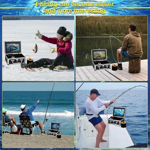 Underwater Fishing Camera, 7" HD LCD DVR Fish Finder 1200TVL Waterproof Fishing Camera IP68 with 36pcs Infrared White Dual Lights for Boat, Lake, Ice Fishing in Kuwait