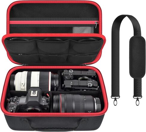 Camera Case for Canon/for Sony/for Nikon DSLR SLR Cameras, Large Capacity | EOS Rebel T7/R50/R6 Mark II/R100,Alpha 7 IV/ZV-E10/A6400/A6700/A6100,D7500,Lens/ Battery/Tripod Bag, Shoulder Strap, Box Only in Kuwait