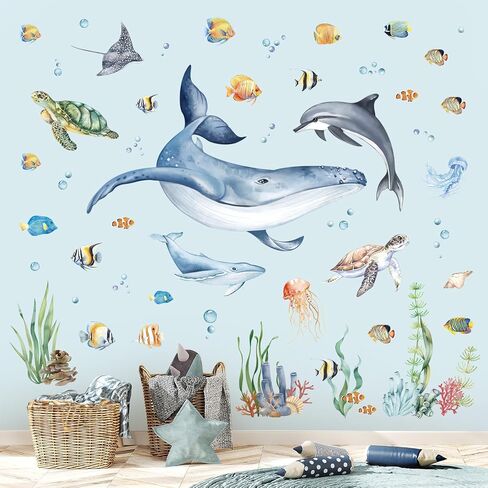 decalmile Under The Sea Whale Ocean Fish Sea Turtle Wall Decals Stickers in Kuwait
