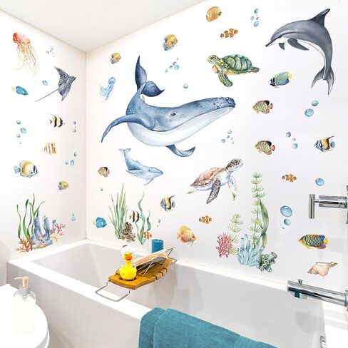 decalmile Under The Sea Whale Ocean Fish Sea Turtle Wall Decals Stickers in Kuwait
