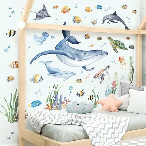 decalmile Under The Sea Whale Ocean Fish Sea Turtle Wall Decals Stickers in Kuwait