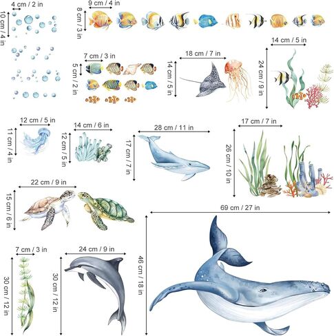 decalmile Under The Sea Whale Ocean Fish Sea Turtle Wall Decals Stickers in Kuwait