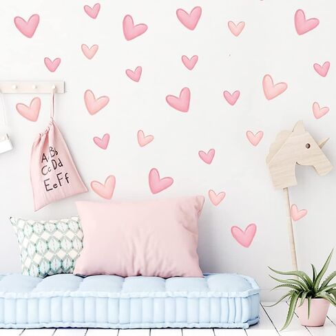 80 Pieces Pink Heart Shape Wall Stickers for Bedroom, PVC, Girls Room Decor, Kids Nursery Wall Decals in Kuwait