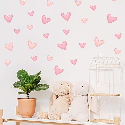 80 Pieces Pink Heart Shape Wall Stickers for Bedroom, PVC, Girls Room Decor, Kids Nursery Wall Decals in Kuwait