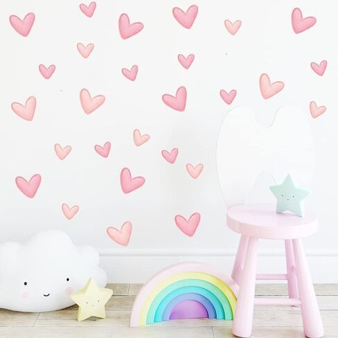 80 Pieces Pink Heart Shape Wall Stickers for Bedroom, PVC, Girls Room Decor, Kids Nursery Wall Decals in Kuwait