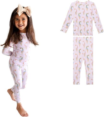 Posh Peanut Classic 2-Piece Girls Pajama Set - Kids Toddlers PJs | Classic Pajamas, Matching 2 Piece Set Long Sleeve and Pants Toddler Kids PJs in Kuwait