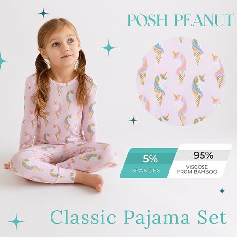 Posh Peanut Classic 2-Piece Girls Pajama Set - Kids Toddlers PJs | Classic Pajamas, Matching 2 Piece Set Long Sleeve and Pants Toddler Kids PJs in Kuwait