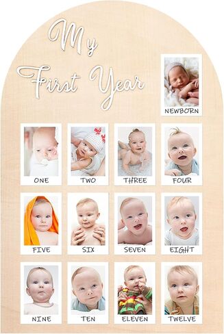 My First Year Photo Board Baby Birthday Picture Frame 12 Monthly Wooden Photo Board 1st Birthday Decorations Baby Gift for Newborn Keepsake(33 x 22 Inch) in Kuwait