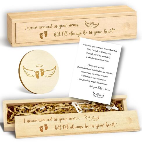 Miscarriage Memorial Keepsake Box, Small Wood with Pocket Hug | wooden box, heartfelt note, pocket hug to carry, infant and pregnancy loss remembrance keepsake in Kuwait