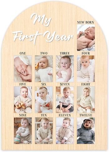 My First Year Photo Board, Baby's First Year Photo Frame 12 Monthly Milestone Picture Frame, Gift for Newborn Baby 1st Birthday Memories Nursery Decoration -01 in Kuwait