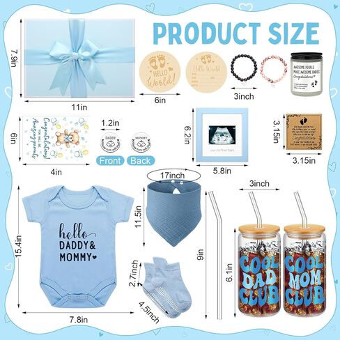 13 Pcs New Mom Gifts for Boys Baby Shower Basket Gift Pregnancy New Parents Basket Gift for Couples Gender Reveal Gifts with Mom and Dad Baby Showers Care Package for First Time Moms in Kuwait