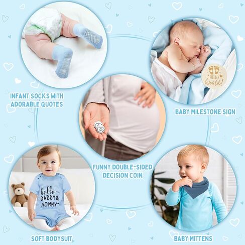 13 Pcs New Mom Gifts for Boys Baby Shower Basket Gift Pregnancy New Parents Basket Gift for Couples Gender Reveal Gifts with Mom and Dad Baby Showers Care Package for First Time Moms in Kuwait