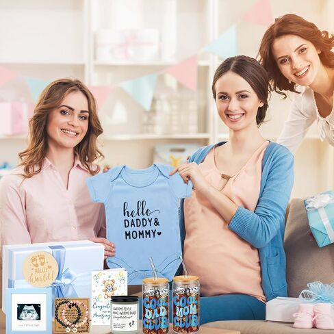 13 Pcs New Mom Gifts for Boys Baby Shower Basket Gift Pregnancy New Parents Basket Gift for Couples Gender Reveal Gifts with Mom and Dad Baby Showers Care Package for First Time Moms in Kuwait