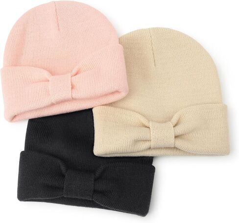 Baby Beanies Toddler Winter Hats with Bow Soft Warm Infant Knit Newborn Beanies Hat for Baby Boys Girls 0-36 Months in Kuwait