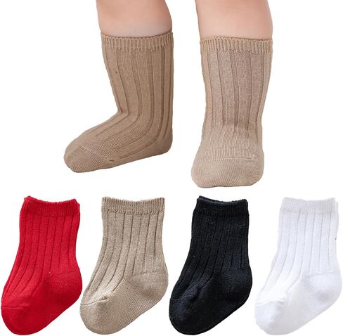 Baby Crew Socks,Soft Cotton Ribbed Knit Socks for Infants Toddlers,Breathable Everyday Comfort Socks for Boys Girls in Kuwait