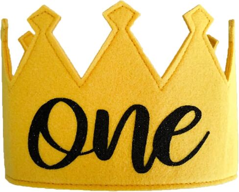 Lil' Cubster ONE 1st Birthday Felt Full Size Crown, First Smash Cake, Mr Onderful, Wild One, Baseball, Two 2nd Birthday (Felt, Yellow ONE Crown) in Kuwait