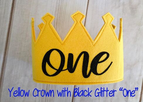 Lil' Cubster ONE 1st Birthday Felt Full Size Crown, First Smash Cake, Mr Onderful, Wild One, Baseball, Two 2nd Birthday (Felt, Yellow ONE Crown) in Kuwait