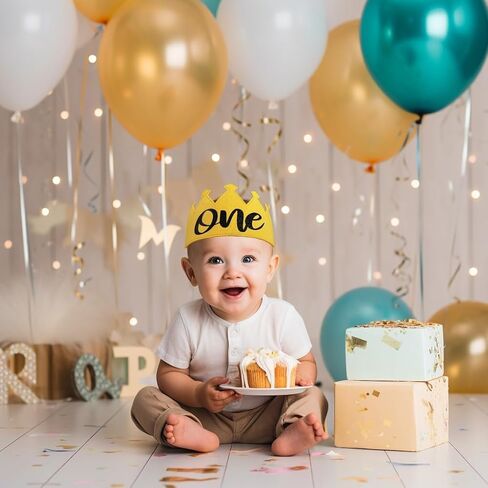 Lil' Cubster ONE 1st Birthday Felt Full Size Crown, First Smash Cake, Mr Onderful, Wild One, Baseball, Two 2nd Birthday (Felt, Yellow ONE Crown) in Kuwait