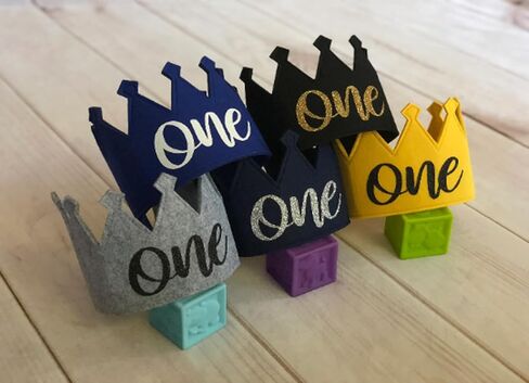Lil' Cubster ONE 1st Birthday Felt Full Size Crown, First Smash Cake, Mr Onderful, Wild One, Baseball, Two 2nd Birthday (Felt, Yellow ONE Crown) in Kuwait