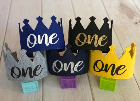 Lil' Cubster ONE 1st Birthday Felt Full Size Crown, First Smash Cake, Mr Onderful, Wild One, Baseball, Two 2nd Birthday (Felt, Yellow ONE Crown) in Kuwait