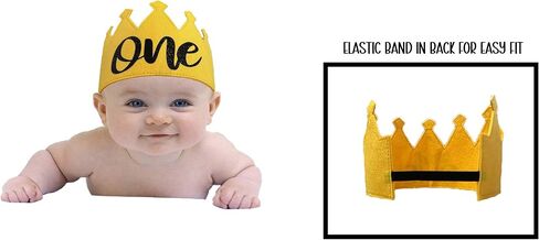 Lil' Cubster ONE 1st Birthday Felt Full Size Crown, First Smash Cake, Mr Onderful, Wild One, Baseball, Two 2nd Birthday (Felt, Yellow ONE Crown) in Kuwait