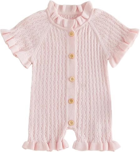 Soft Knit Cute Newborn Baby Girl Ruffle Romper Short Sleeve Summer in Kuwait