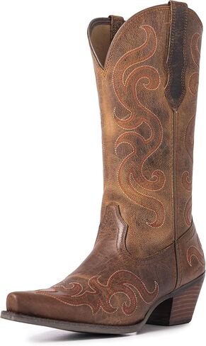 Palitutu Cowboy Boots for Women Genuine Leather, Wide Calf Western Cowgirl Boots hand-embroidered with patterns Pointed Toe Chunky Heel for Country Concert Party Women Boots Mid-Heel in Kuwait