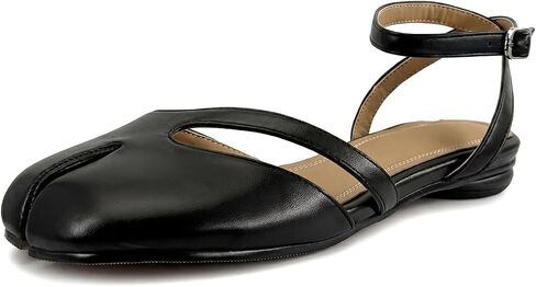Women's Tabi Split Toe Mary Jane Flats, Ankle Buckle Strap Ballet Shoes | Low heel. Round toe. Adjustable ankle buckle strap. Comfortable fit for all-day wear. Great for party, school & work in Kuwait
