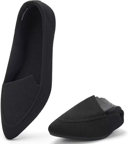 poemlady Women's Pointed Toe Knit Flats Comfort Slip On Rubber Sole | Lightweight knit cushioned footbed non-slip outsole versatile for work & travel easy to clean ideal for long classroom days in Kuwait