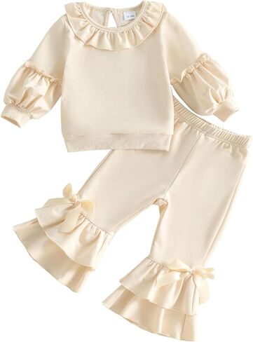 Toddler Baby Girl Fall Clothes Sweatshirts Flare Pants Outfit Set | Toddler Fall Winter Outfit,Long Sleeve,Crew Neck,Farm/Chicken/Ducks/Strawberry Embroidery Sweat Shirt,6M-5T in Kuwait