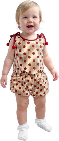 Hnyenmcko Toddler Baby Girl Clothes 2 Piece Short Set Polka Dot Print Tank Tops Bloomers Shorts Cute Summer Outfit 6M-5T in Kuwait