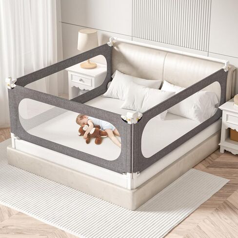3-Piece California King Size Bed Rails for Toddlers, with Headboard Rod -Height Adjustable Baby' Safety Bed Rails Guard for California King Size Bed(3Pack 82.7"x82.7"x70.8"-Gray) in Kuwait