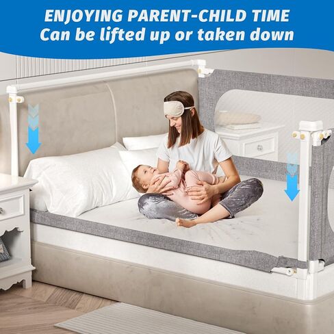 3-Piece California King Size Bed Rails for Toddlers, with Headboard Rod -Height Adjustable Baby' Safety Bed Rails Guard for California King Size Bed(3Pack 82.7"x82.7"x70.8"-Gray) in Kuwait