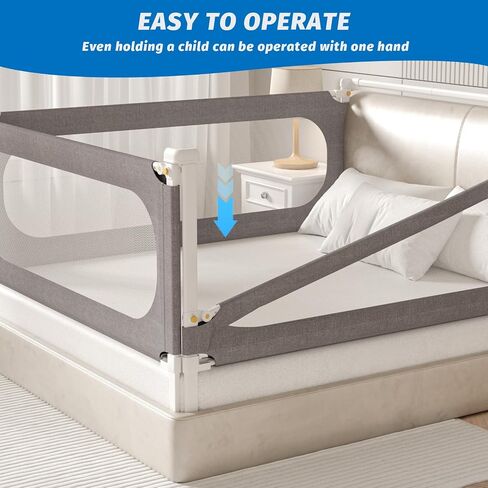 3-Piece California King Size Bed Rails for Toddlers, with Headboard Rod -Height Adjustable Baby' Safety Bed Rails Guard for California King Size Bed(3Pack 82.7"x82.7"x70.8"-Gray) in Kuwait