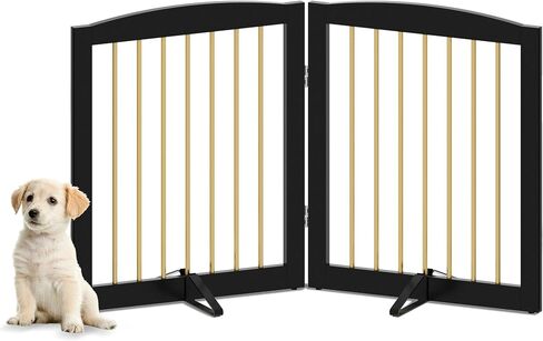 PUPETPO Freestanding Pet Gate for Dogs, Foldable Wooden Dog Gate for House, Indoor Pet Barrier for Stairs, Doorways, Support Feet Included, 24" Height 2 Panels, White in Kuwait