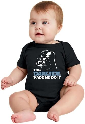 Gina Lou Printed - The Darkside Made Me Do It - Black Color Rompers for Unisex Baby - Crewneck, Short Sleeve Bodysuits in Kuwait