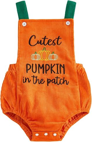 Rtnnsbbfcm My First Halloween Baby Boy Outfit Sleeveless Pumpkin Bubble Romper Corduroy Bodysuit Newborn Halloween Clothes in Kuwait