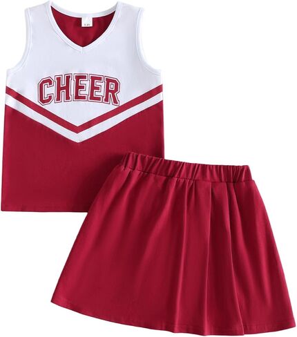 Toddler Girls Cheerleader Outfit Cheer 2Pcs Skirt Set 1-6Y | Cheerleading, Cheer Uniform, Back to School Clothes, Sports Game Day, V Neck Sleeveless Tank Tops Pleated Skirt Set in Kuwait