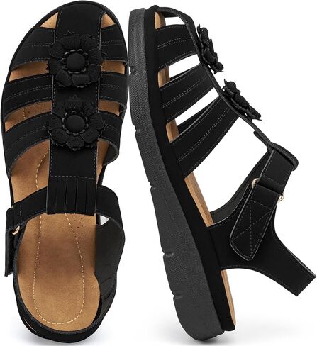 Alicegana Closed Toe Sandals Women: Comfortable Fisherman Summer Shoes | Cushioned Memory Foam Walking Sandals with Ankle Strap & Flower Design - Dressy Casual for Travel & Daily Errands in Kuwait