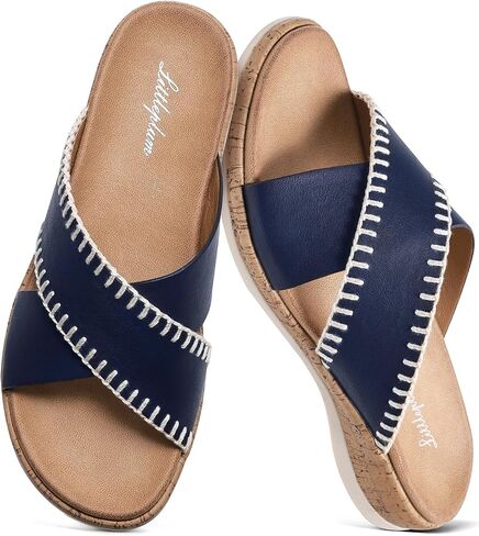 Littleplum Sandals For Women Slip On Arch Support Slides Comfortable Flat Sandals Summer Breathable Adjustable Orthotic Walking Shoes for Beach,Travel in Saudi Arabia